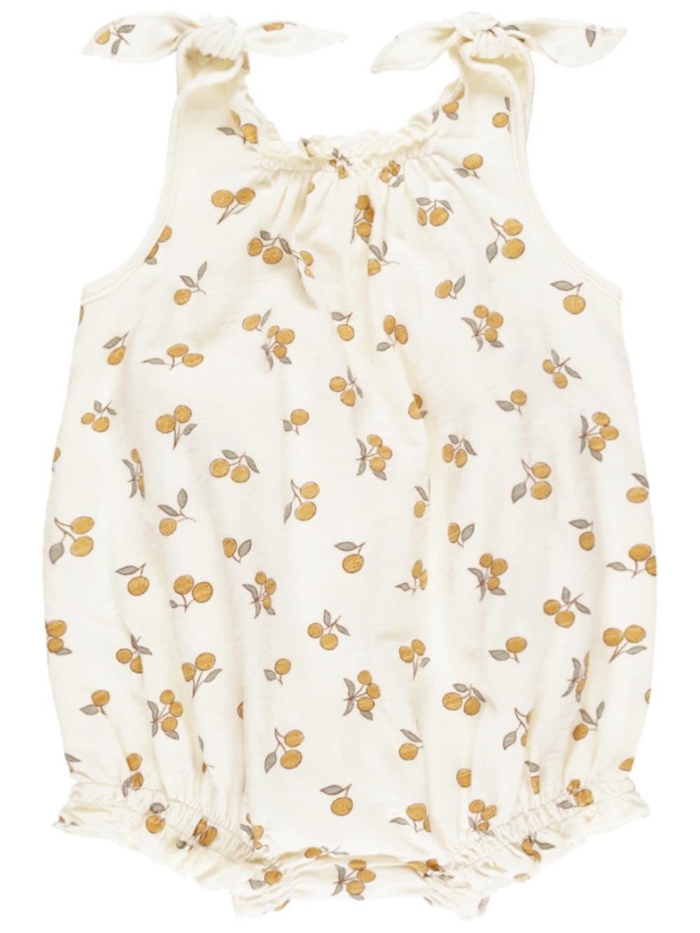 Rylee + Cru Baby Tie Shoulder Bubble Romper in Ochre Berry Print 3-6M